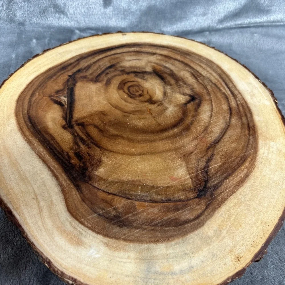 Lipper International Acacia Wood Bark Server Round Live Edge Footed Tray 12 Inch
